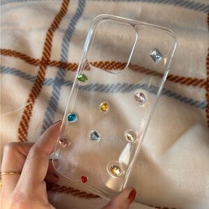Clear Phone 13 pro Case with Multicolor Gems